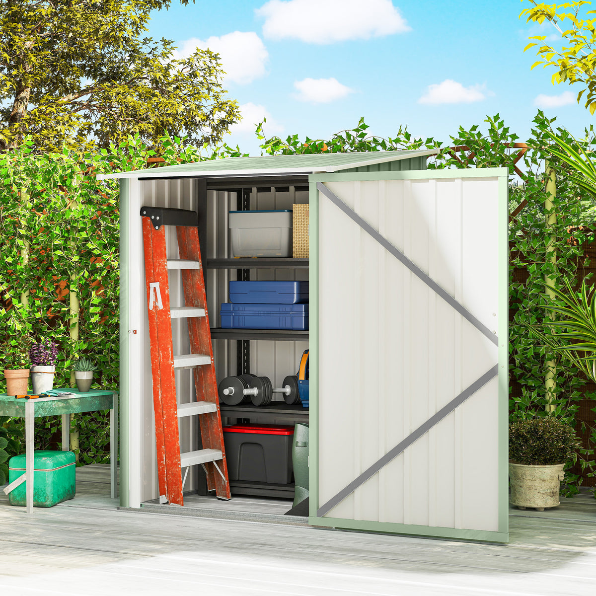 Steel tool shed 100 x 103 x 160cm light green (2)