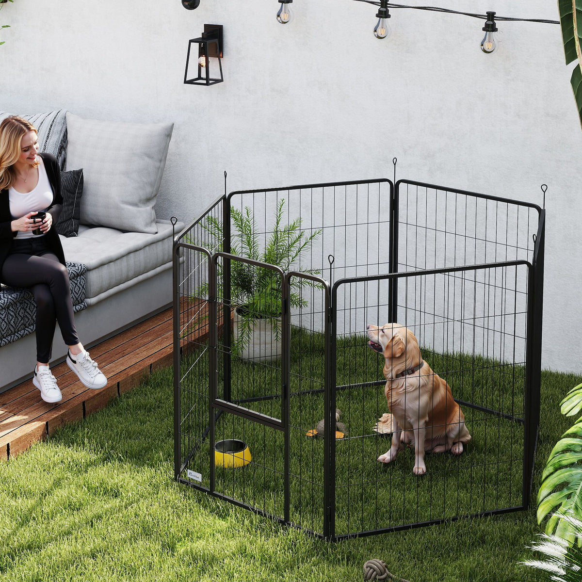 Dog fence, pet enclosure, 6 panels, steel, foldable, grey (2)