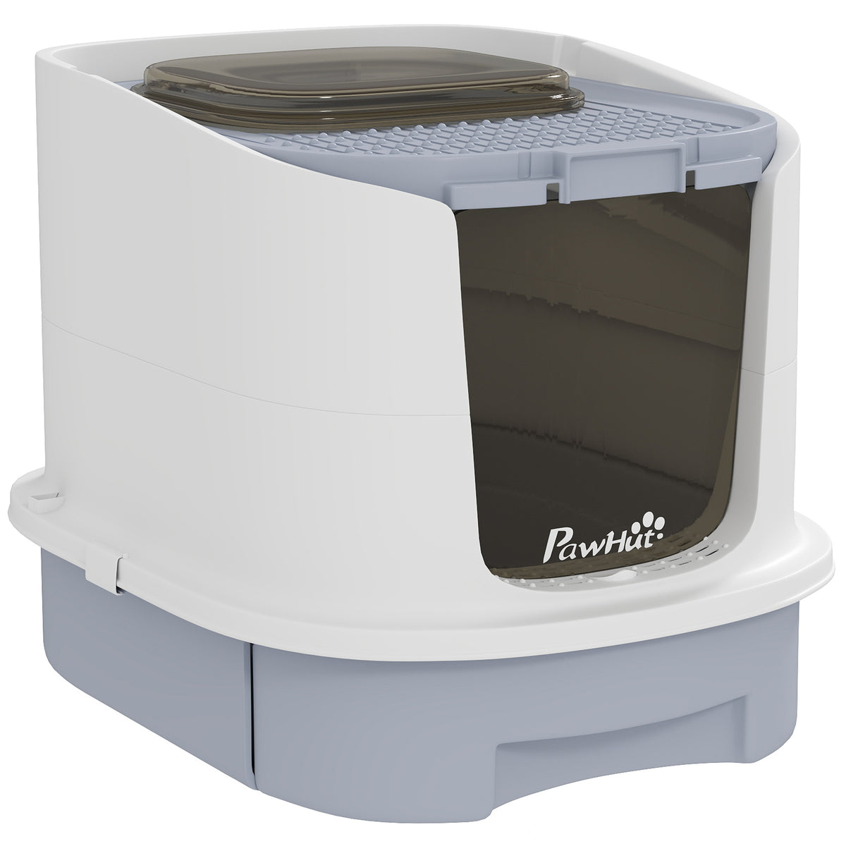 Cat litter box with lid, top entry, scoop, pull-out tray, for cats up to 4.5 kg, 40.5x52.5x42.5 cm, grey