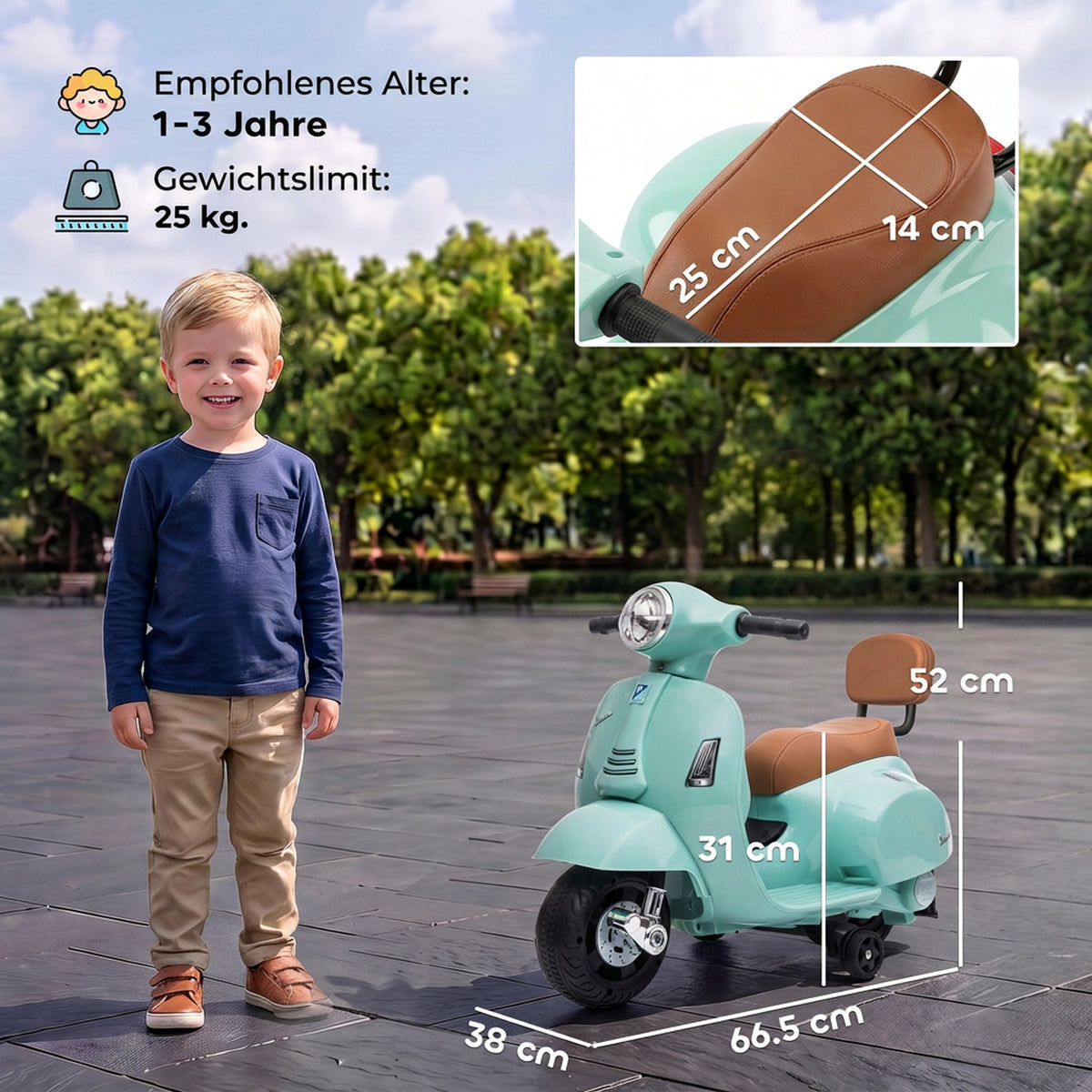 Electric Motorcycle for Kids Mini Vespa GTS 6V Electric Motorbike with Lithium Battery Ergonomic Seat Backrest (3)