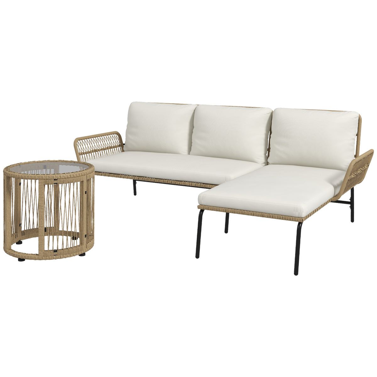 Garden lounge set, PE rattan, 122 x 79 x 75 cm, natural + cream white