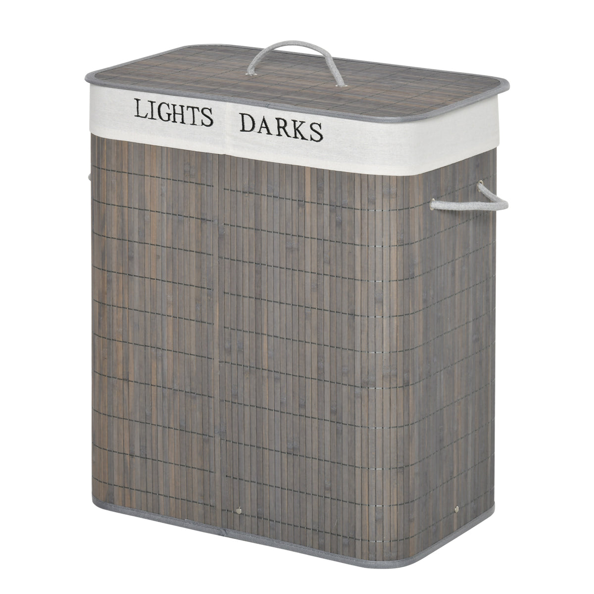100L laundry basket with 3 handles, with washable laundry bag, bamboo, polyester, cotton, metal, 52 x 32 x 63 cm