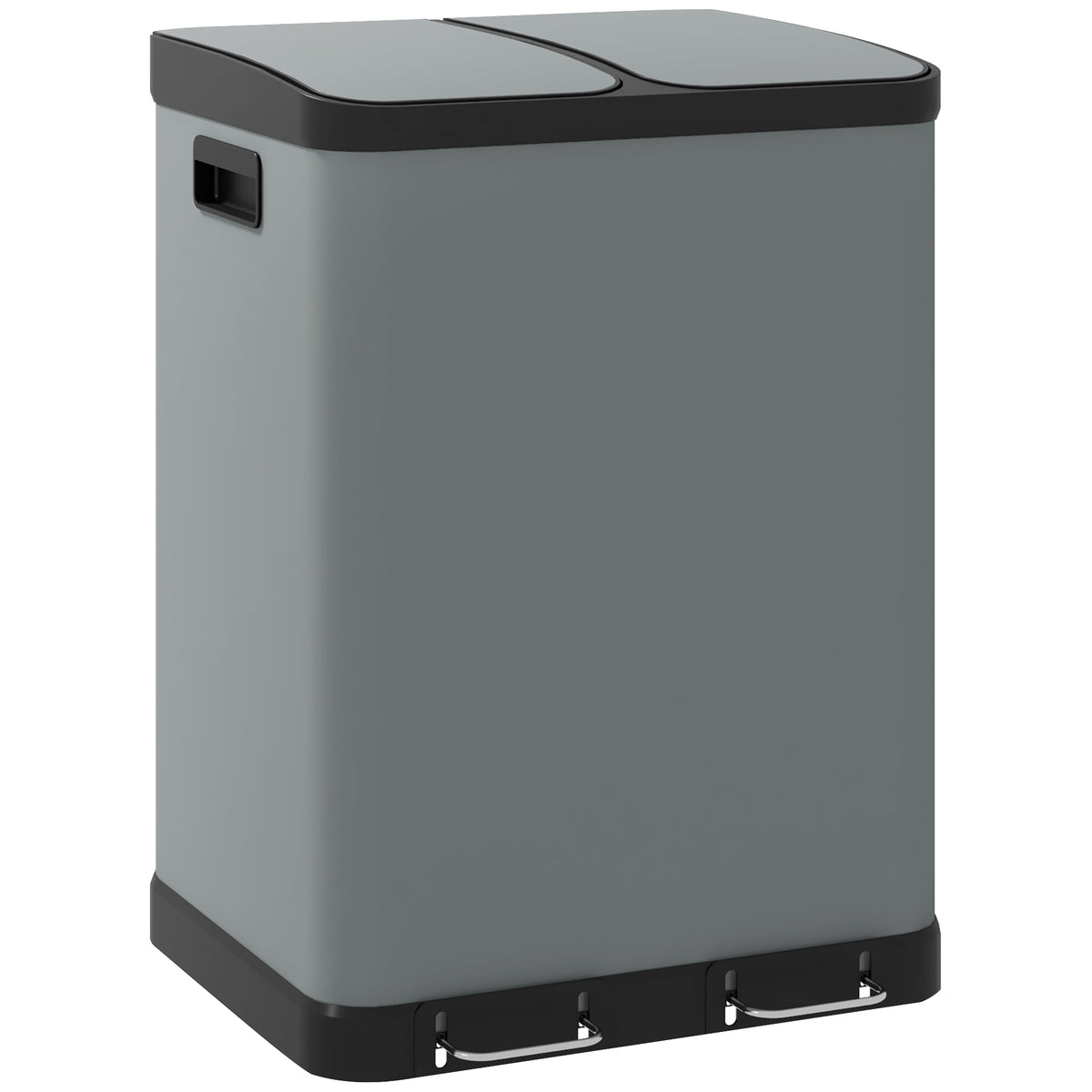 Double compartment trash can, 2 x 30L, fingerprint-resistant, pedal-operated, removable inner buckets, gray