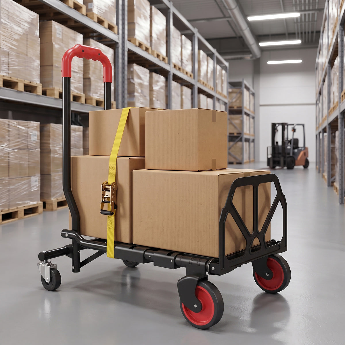 2-in-1 Platform Cart Hand Truck Foldable Transport Trolley with Swivel Casters, Handle, Steel up to 120 kg (2)