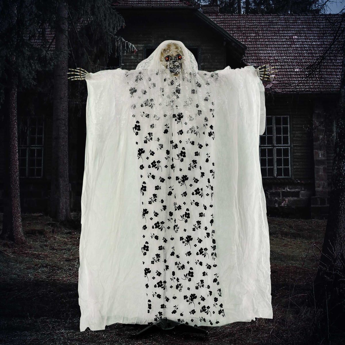 Halloween ghost bride decoration, screams & glowing eyes, motion-activated, 170cm tall, indoor (2)
