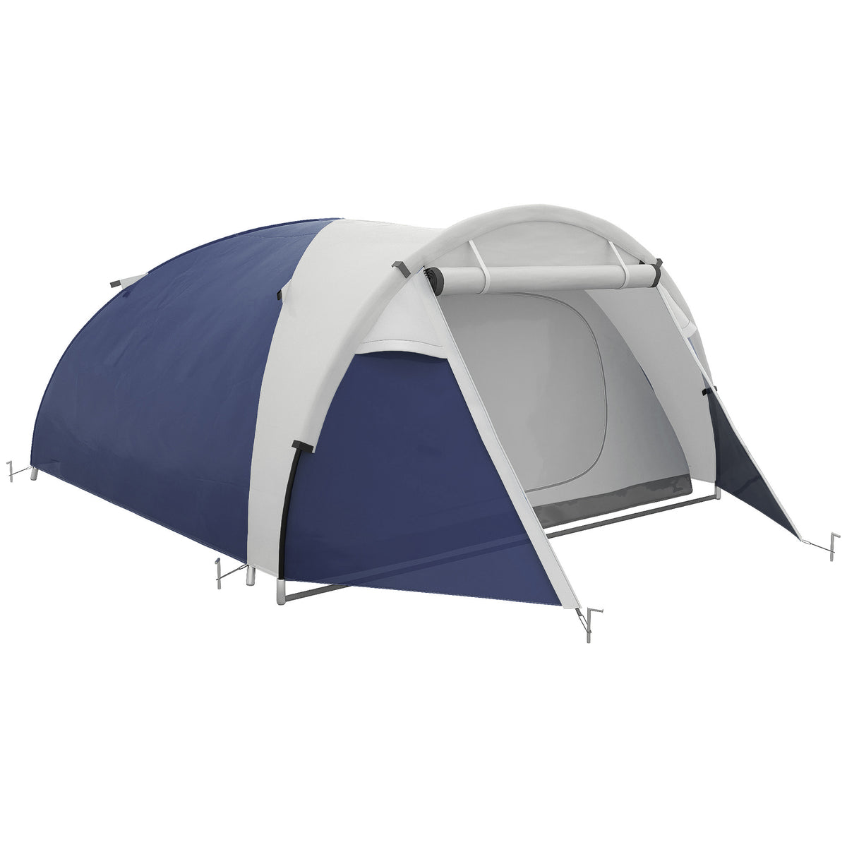 Camping tent for 3-4 people, robust, with carrying bag, 2 openings, accessories, blue