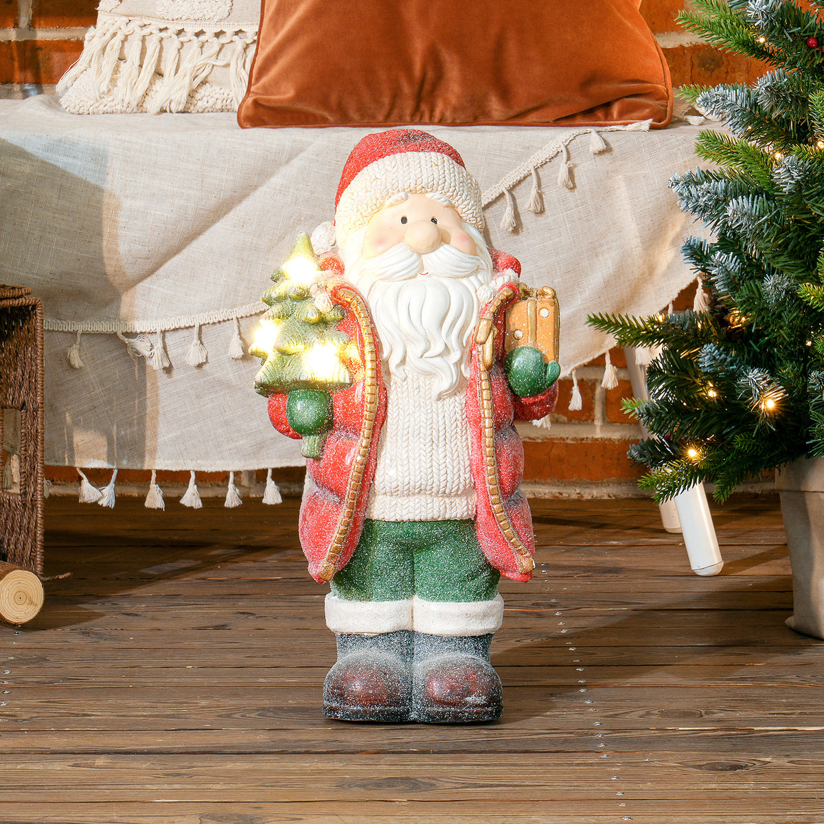 Santa Claus figure with tree and gift, 3 warm white LEDs, battery-operated, 50 cm (2)