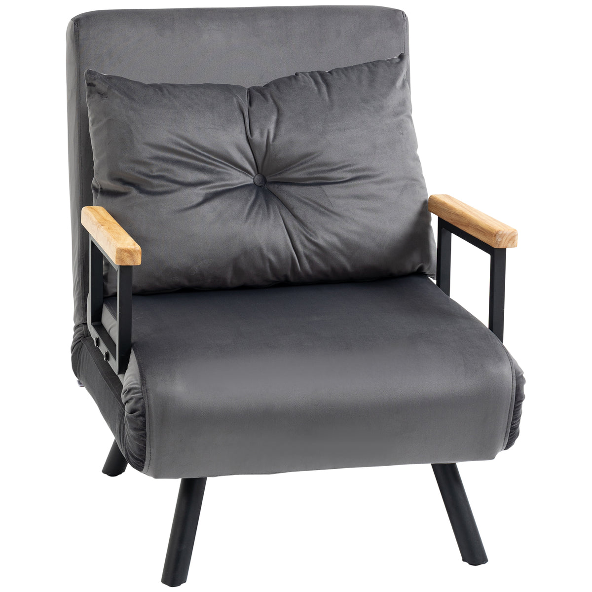 Scandinavian-style recliner, lounge chair, reading chair. Incl. button-tufted cushion, black + natural
