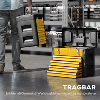 Toolbox empty, 49.7 x 25.3 x 40.7 cm tool chest with 4 drawers, mini-box steel yellow (7)