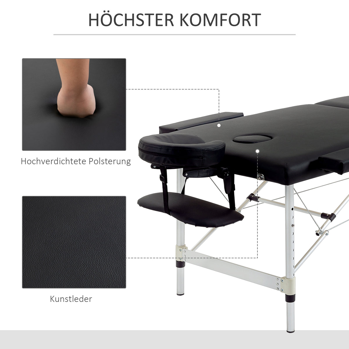 Massage table, 2-section foldable massage bed with faux leather, headrest, armrests, carrying bag (6)