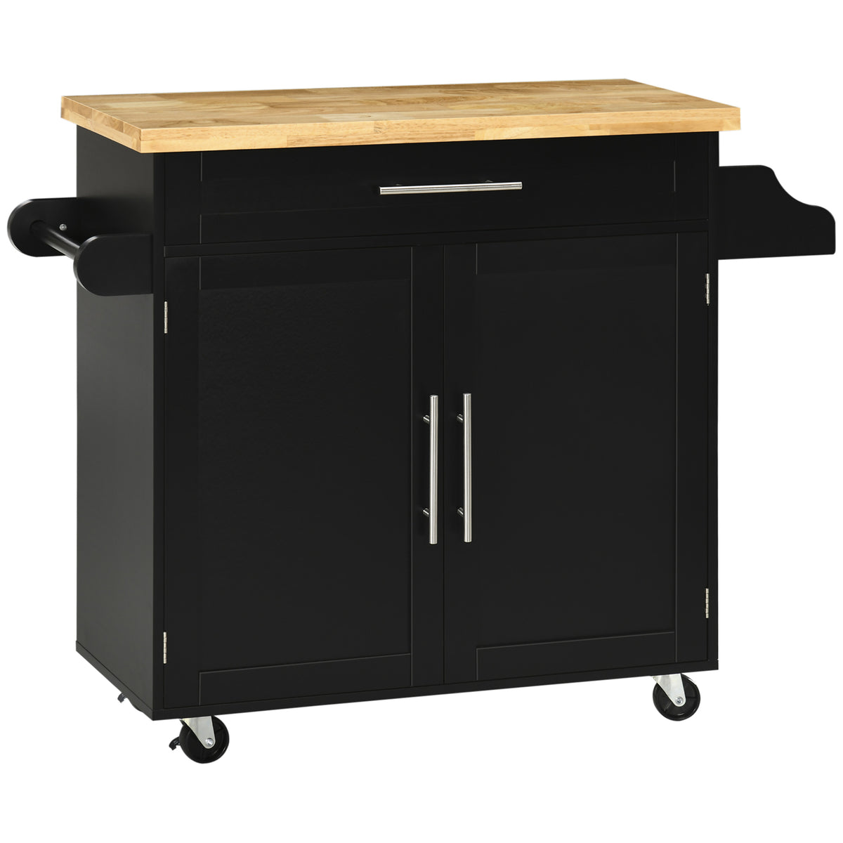 Kitchen Cart Serving Cart Kitchen Island, 1 Spice Rack, 1 Towel Holder, 109 cm x 40 cm x 89 cm, Black