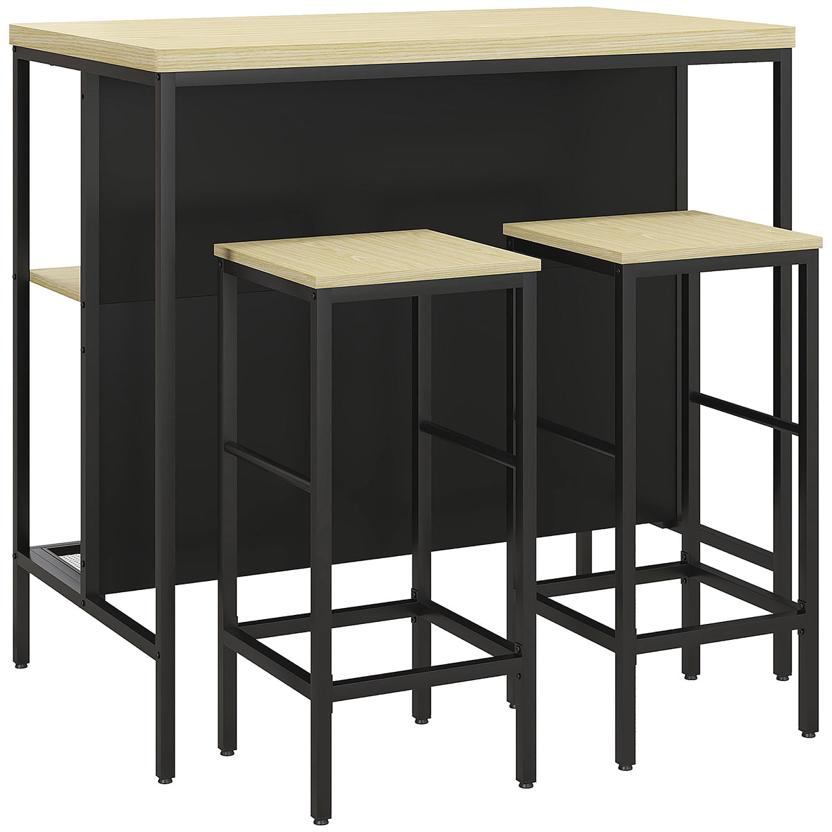Bar set, 2 bar stools & 1 bar table, stain-resistant, stable, steel frame, black/oak