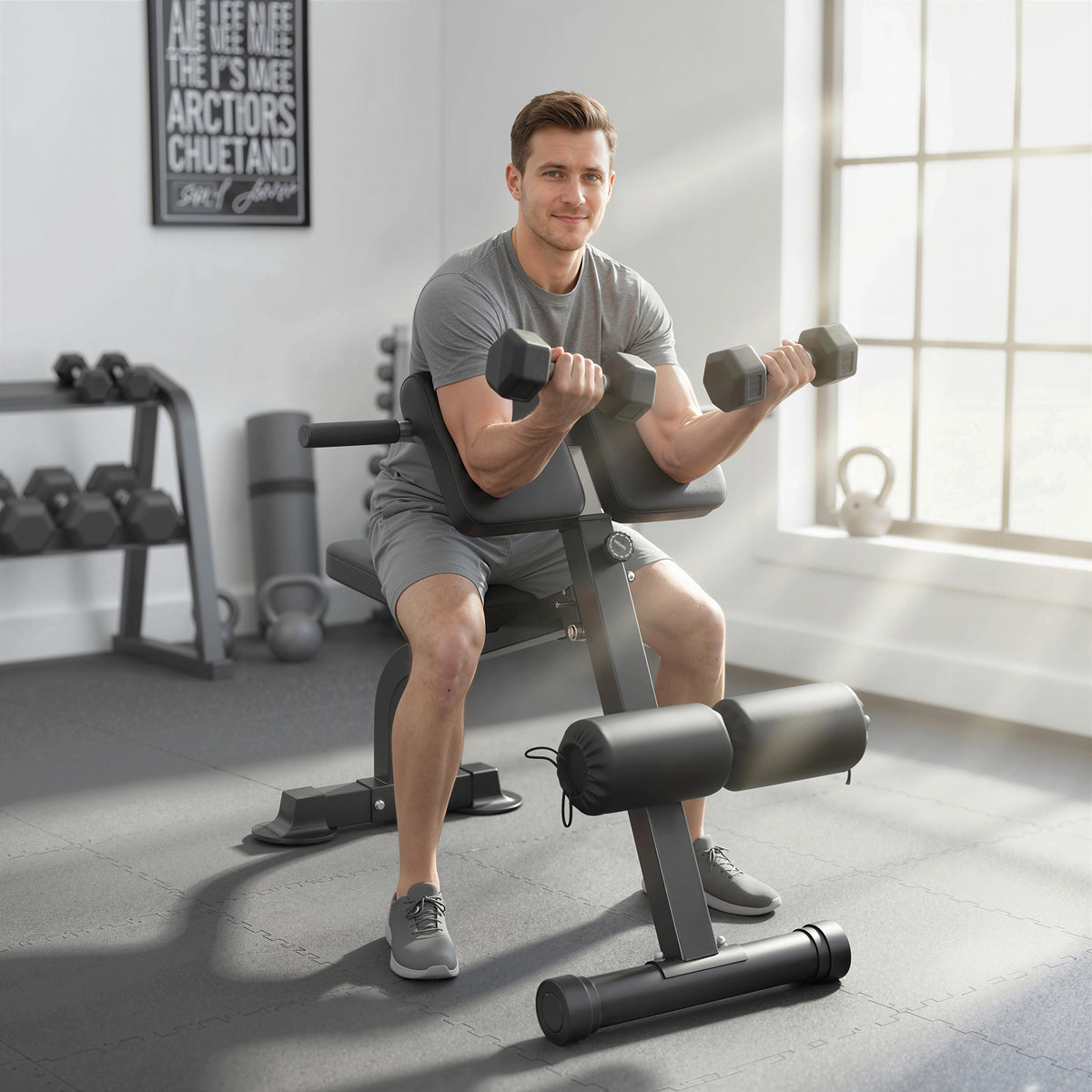 Training bench, weight bench, fitness bench, steel frame, black (2)
