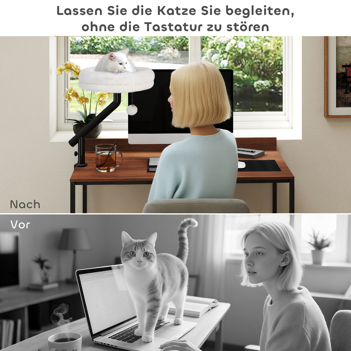 Cat desk bed, cat bed for desk with 360° rotation, adjustable height, cat lounger with removable (4)