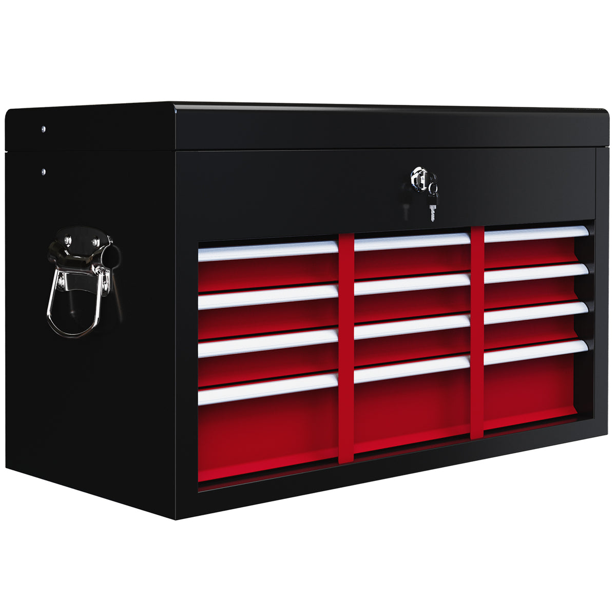 Toolbox, lockable, 3 drawers, steel housing, 60x26x34cm, red+black