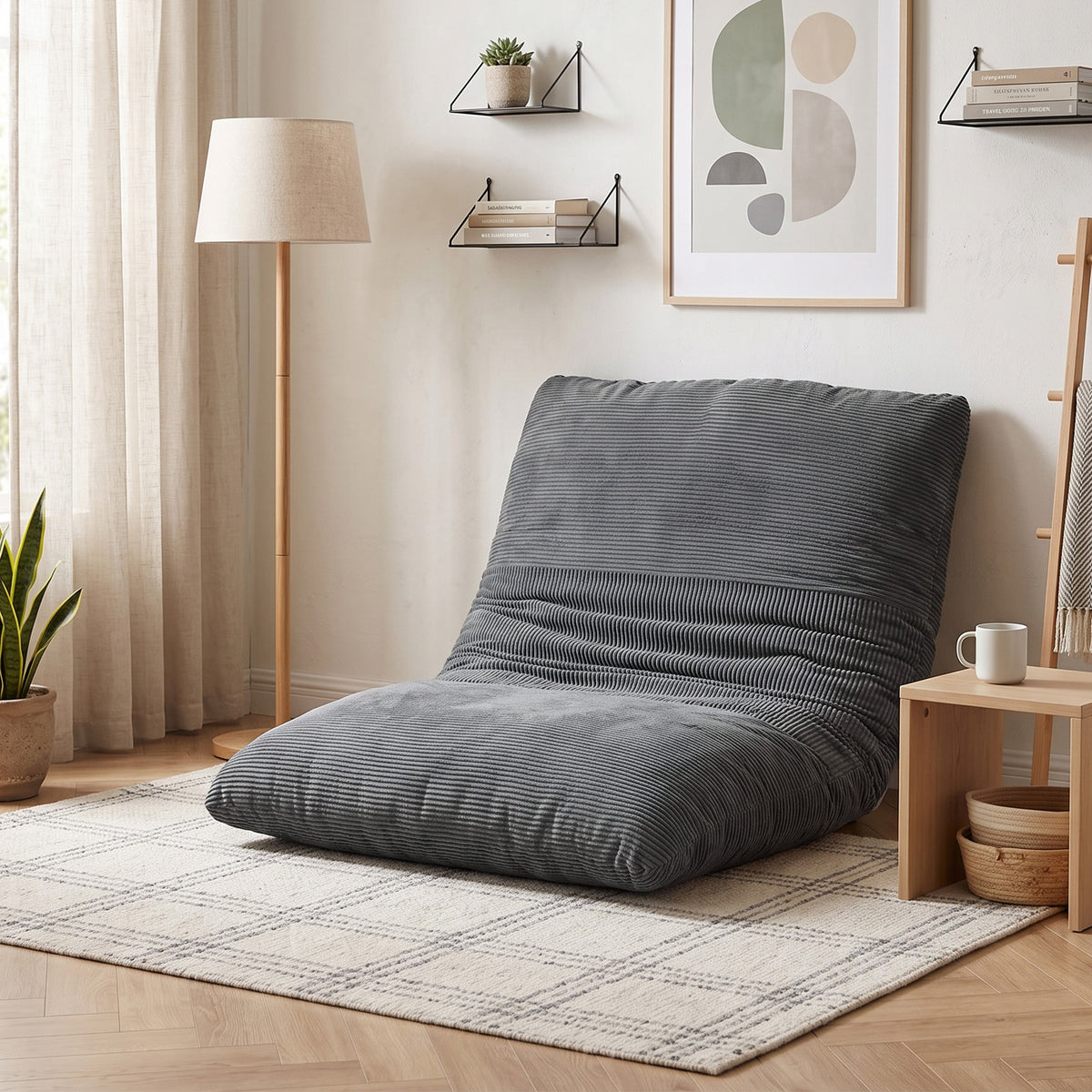 2-in-1 Corduroy Floor Chair, Foldable Floor Sofa for Reading, Gaming & Meditating, Sleeper Sofa for Bedroom (2)