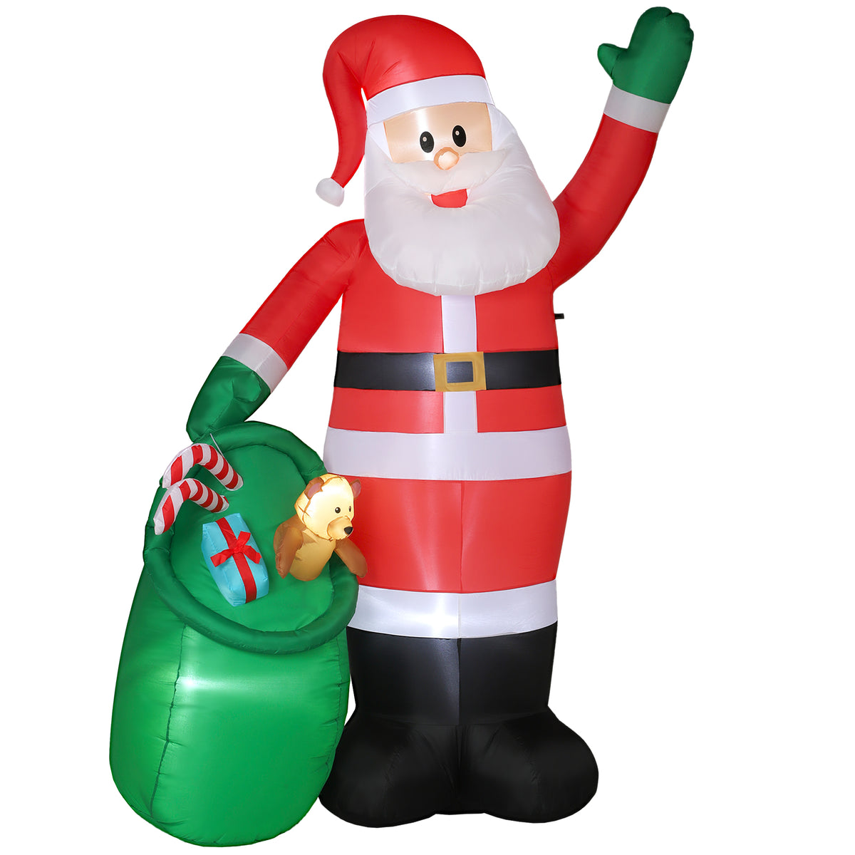 Inflatable Santa Claus, 275 cm, with sack and bear, Christmas decoration with integrated LED lights