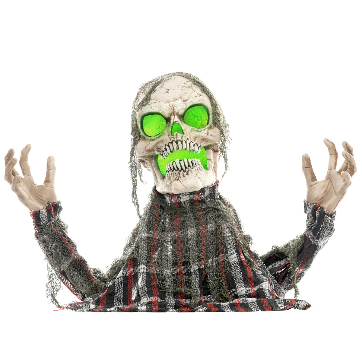 Halloween decoration groundbreaker skeleton, bendable arms, glowing eyes, eerie howling