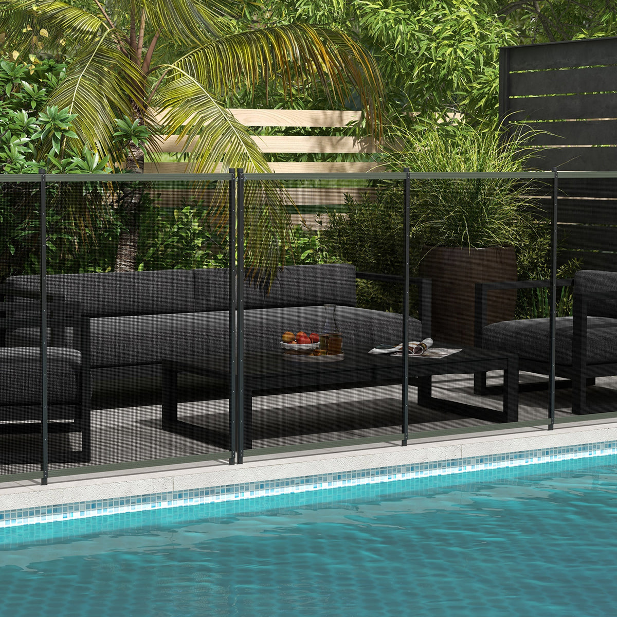 Pool safety fence, pool fence for children, 4-piece, aluminum/textilene, 365 x 126 cm, black (2)