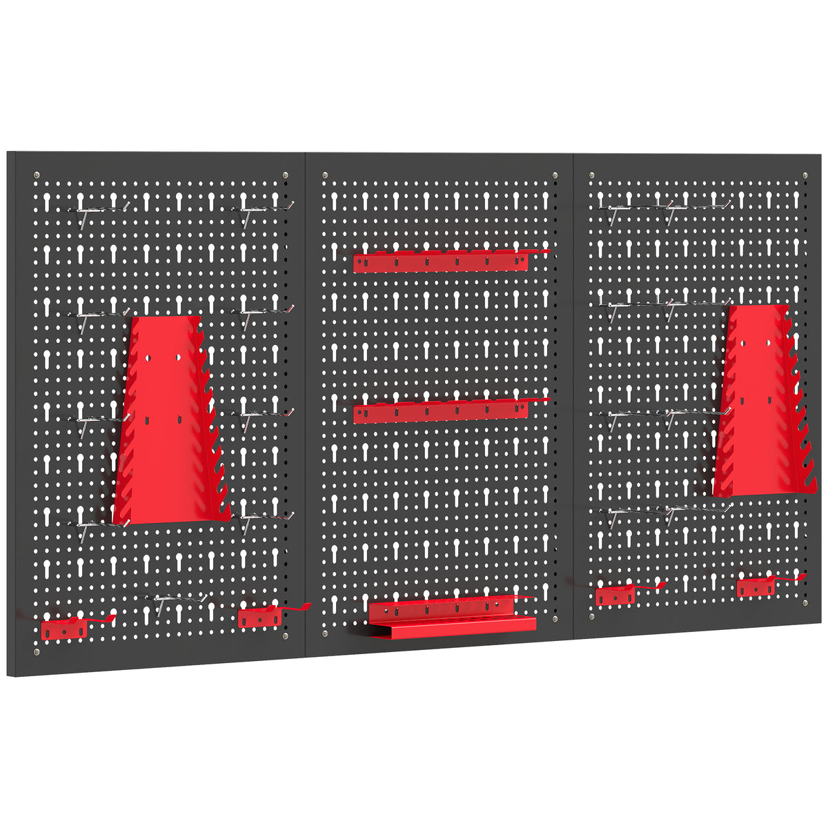 Storage system wall shelf 60 x 120 cm, 28-piece bin rack with hooks and storage compartments, workshop shelf