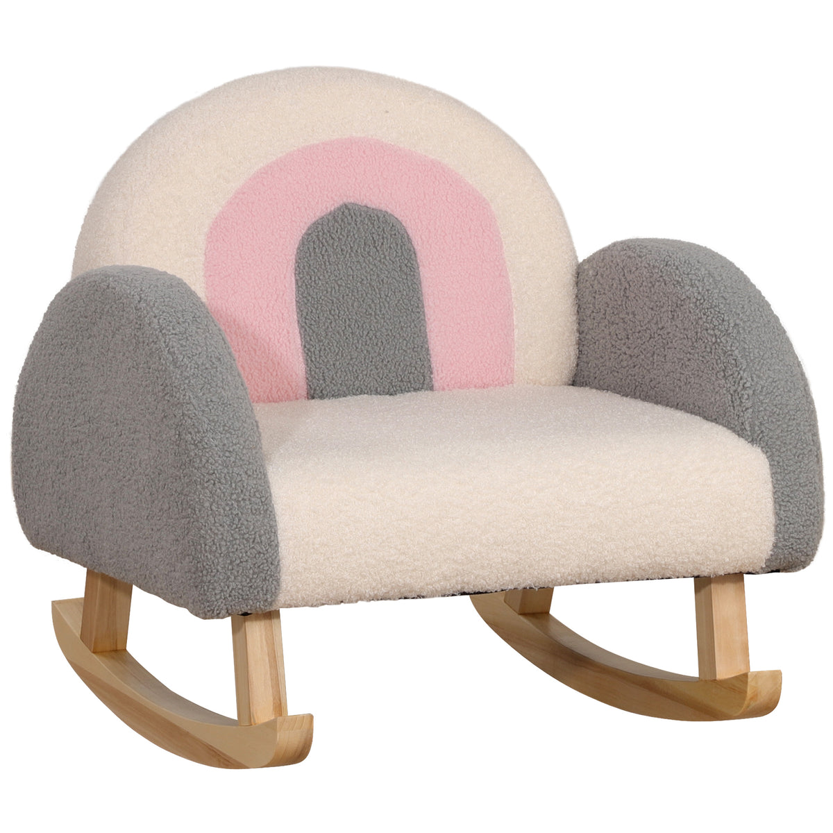Rocking chair for toddlers, cute design, faux sheepskin, eucalyptus wood, 50 x 45 x 44cm, grey+pink+cream
