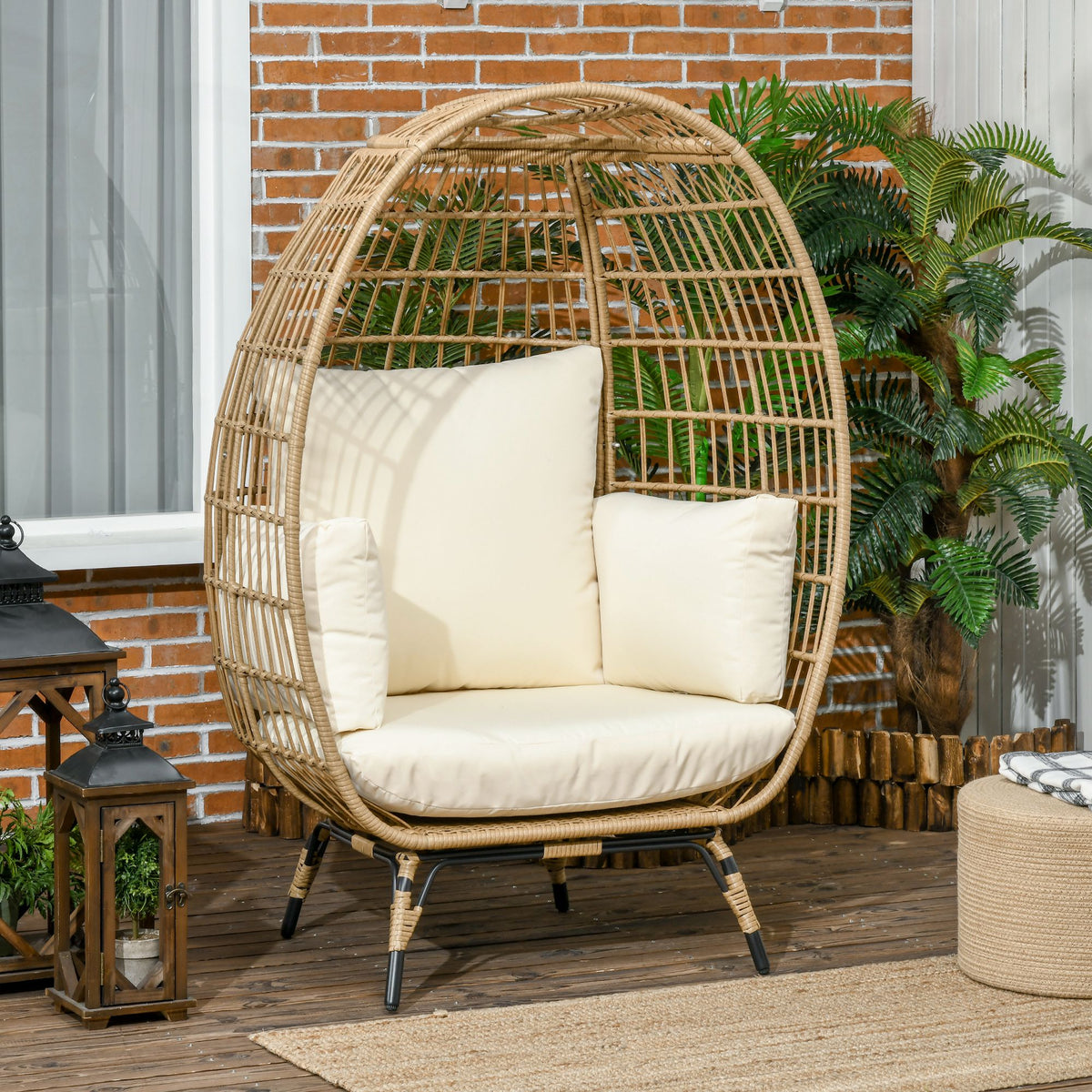 Rattan-effect wicker chair, soft seat cushions, aluminum frame, khaki+beige, 105 x 90 x 148 cm (2)
