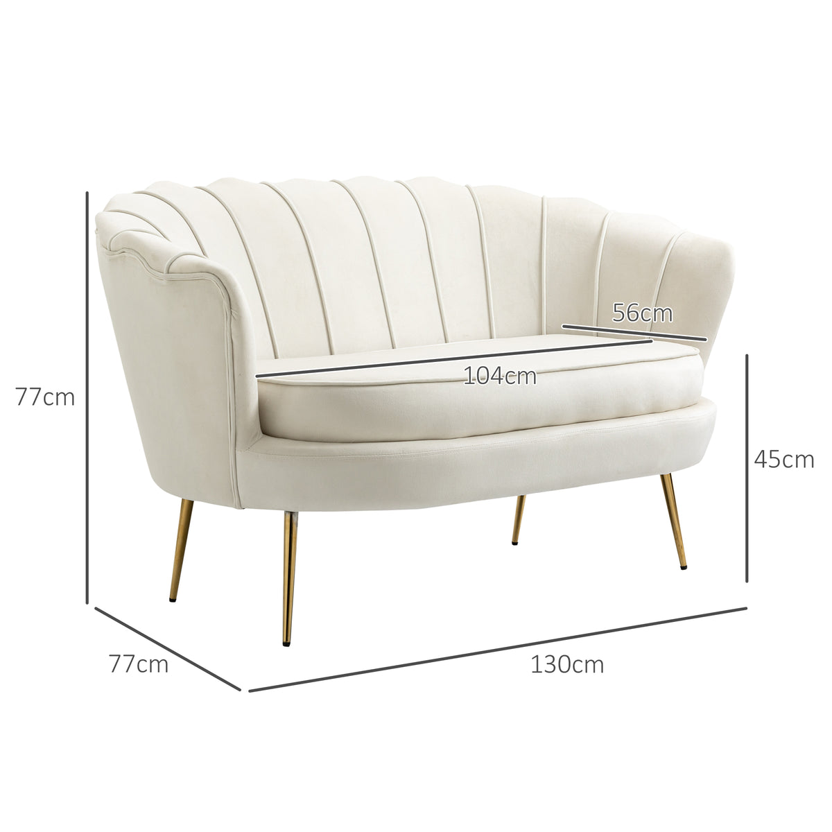 Vintage 2-seater sofa, couch, upholstered furniture, velvet look, up to 150 kg, cream/gold (3)