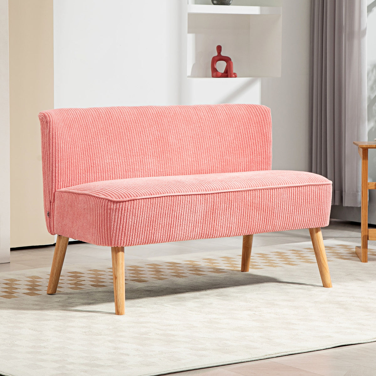 Two-seater sofa, elegant Scandi design, solid wood frame, up to 150 kg, 117 x 56.5 x 77 cm, pink (2)