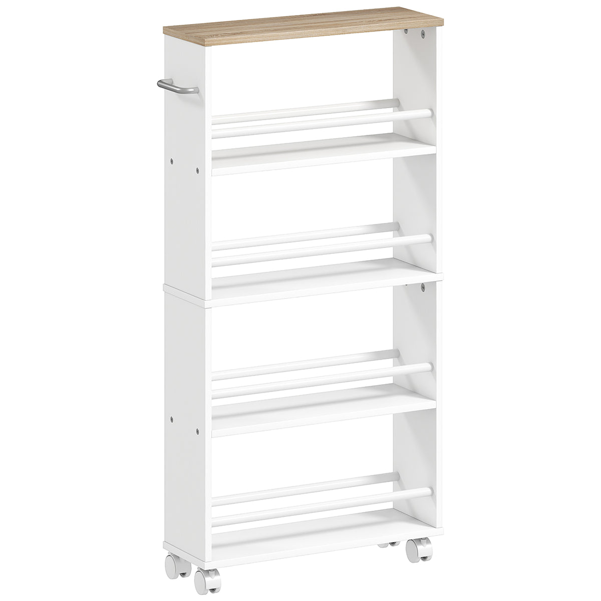 Multifunctional shelf with wheels, slim design, 4 tiers, 45x15x91 cm, natural