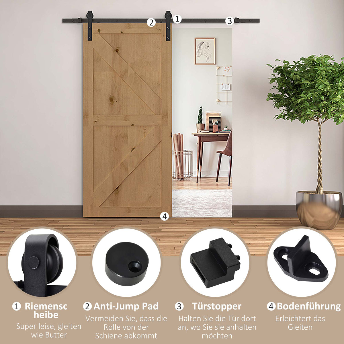 Sliding door track kit, up to 90 kg, carbon steel, 200 cm, black, tools included (5)