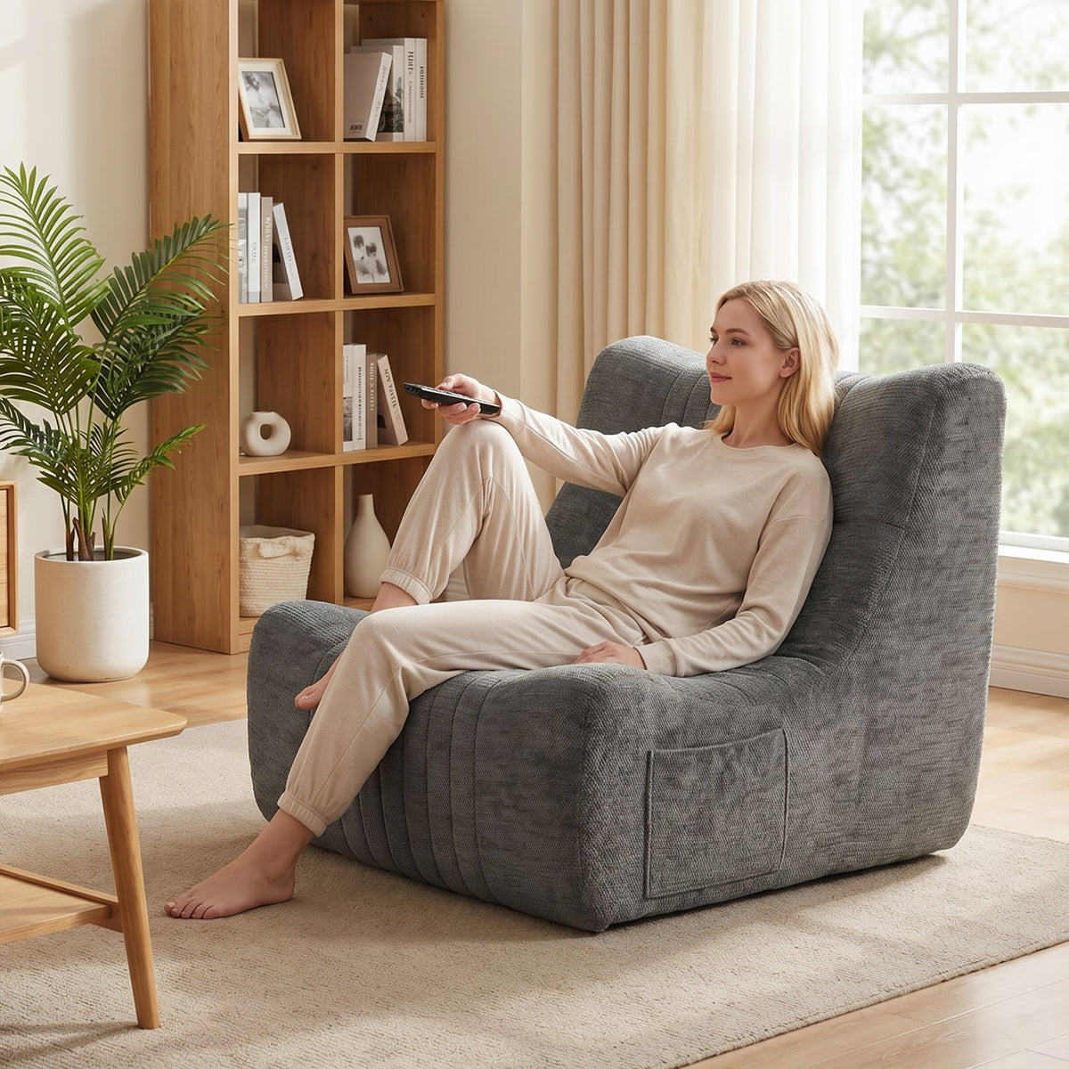 Floor chair with backrest, frameless gaming chair for adults with side pockets, for living room and bedroom (2)