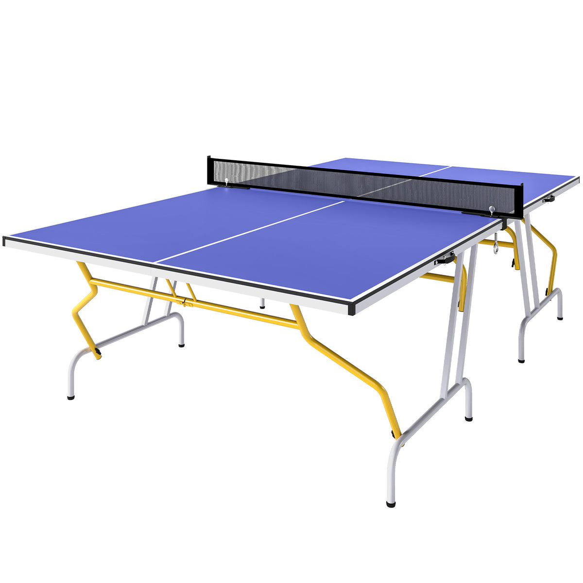 Table tennis table, foldable, incl. 2 rackets, 3 balls, net, indoor, metal frame, 274x152x76cm, blue
