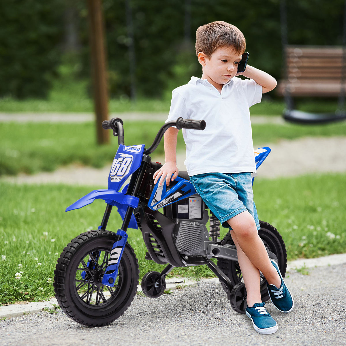 Electric motorcycle for children, 12V kids' motorcycle with music, children's vehicle with training wheels, 3-6 (2)