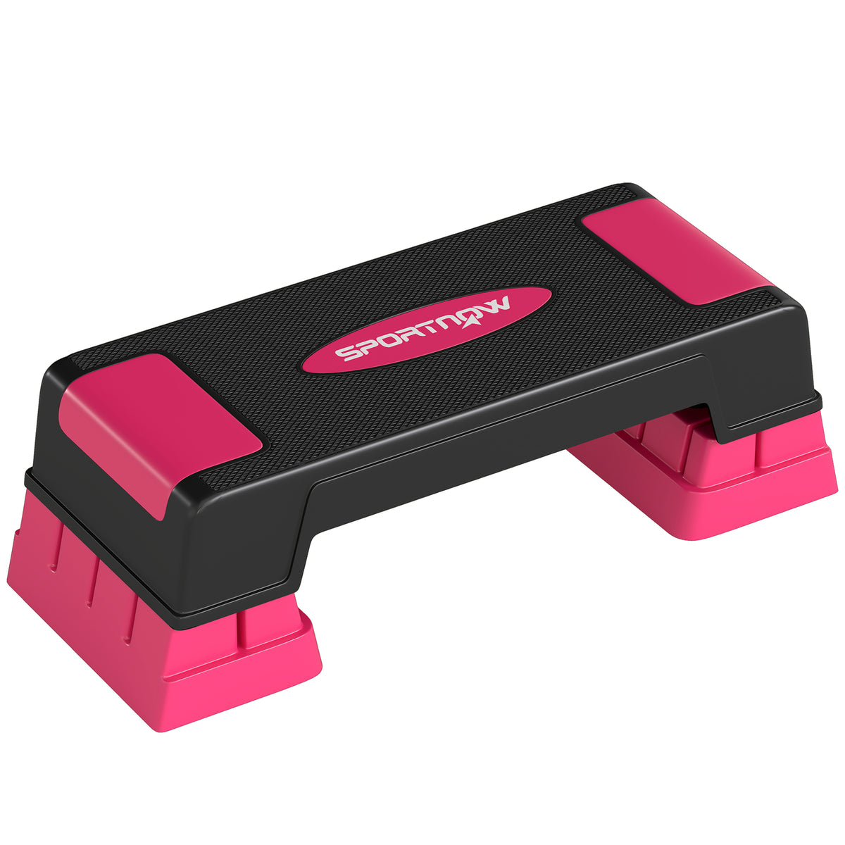 Height-adjustable fitness aerobic stepper with 3 levels (12/17.5/22.5 cm), anti-slip mat, black + pink