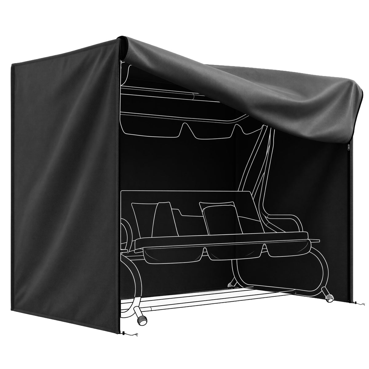 Cover for porch swing, waterproof, polyester, 220x125x172cm, black