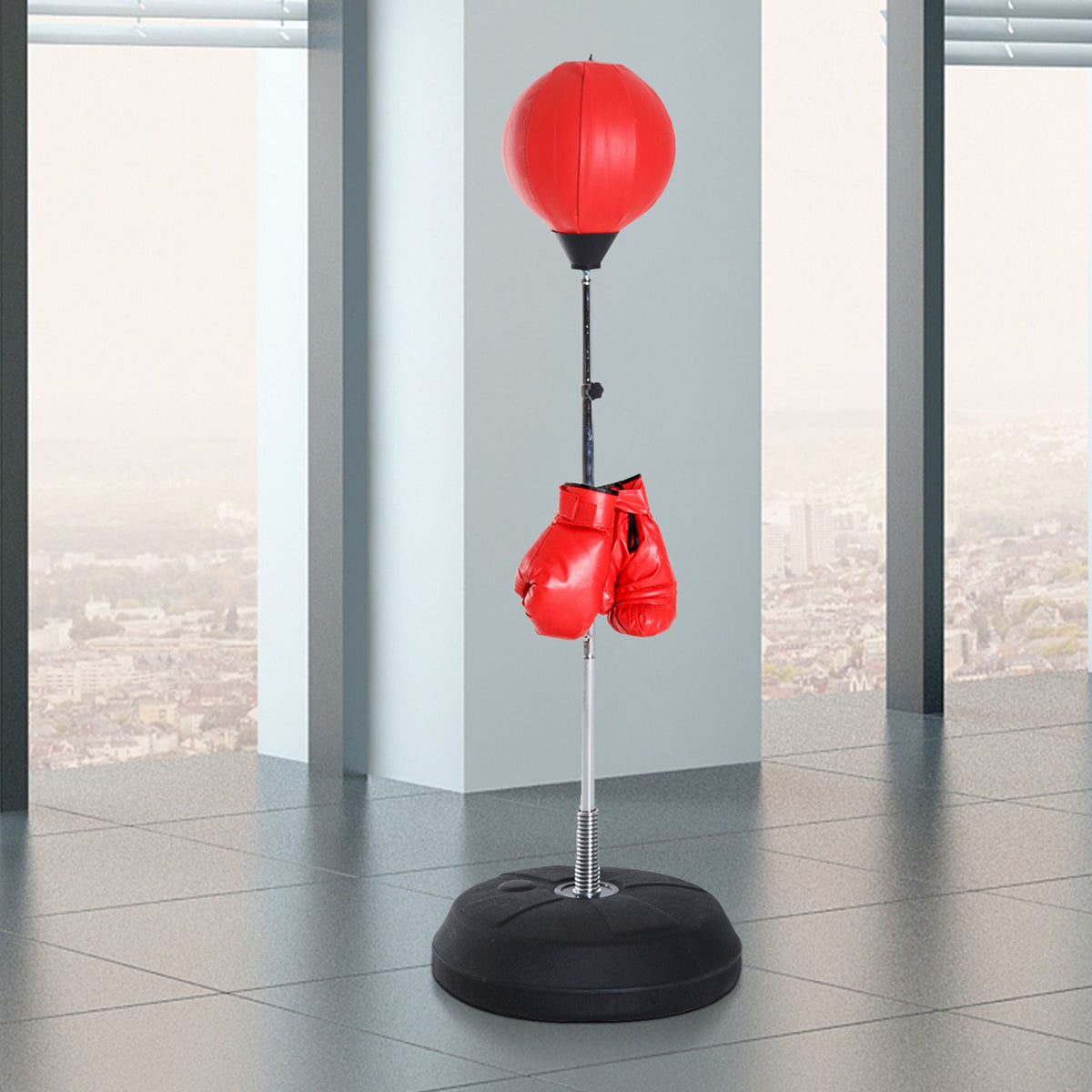 Boxing set with punching ball, height-adjustable, incl. boxing gloves, 126-144cm, red (2)
