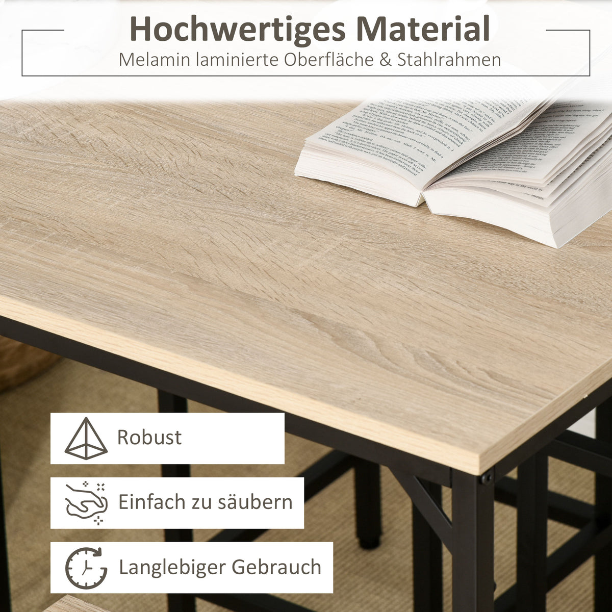 Bar table set, high table with 4 bar stools, 5-piece table set, steel/oak (7)