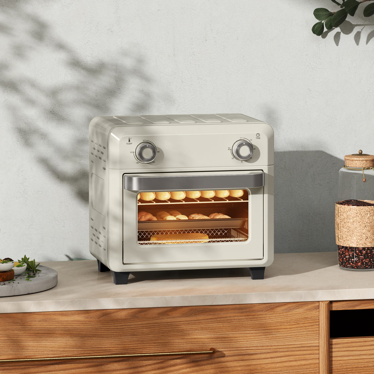 10L hot air oven for grilling, baking and frying, timer, 1000W, dishwasher safe, cream white (2)