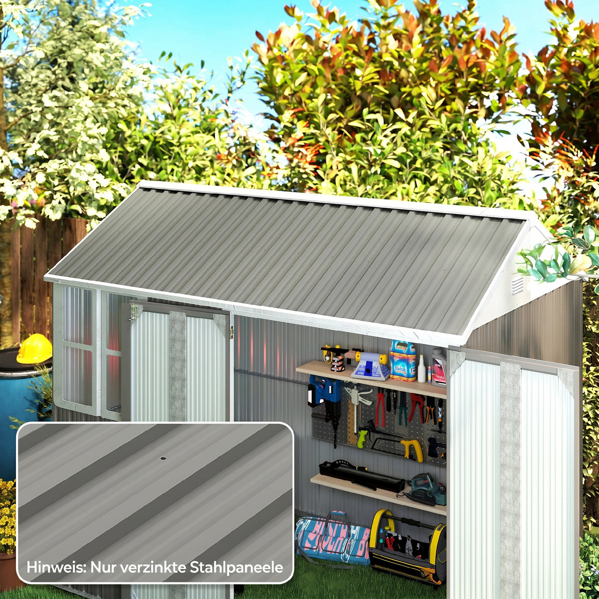 12 pieces trapezoidal sheet metal 129x45cm 7m² galvanized roof sheet 0.25 mm weatherproof profile sheet light (2)