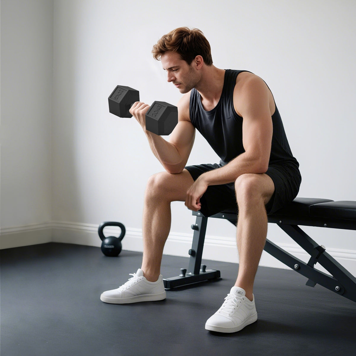 Dumbbells with knurled handle, cast iron dumbbell, 1 x 20kg, dumbbells for men and women, dumbbell for home, gym (2)