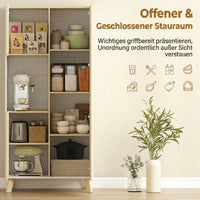 170 cm kitchen cabinet, modern cabinet with open compartment, adjustable shelves, natural wood look (4)