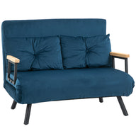 Sofa bed 2-seater velvet sofa, sleeping function, incl. 2 cushions, velvet look, natural + blue