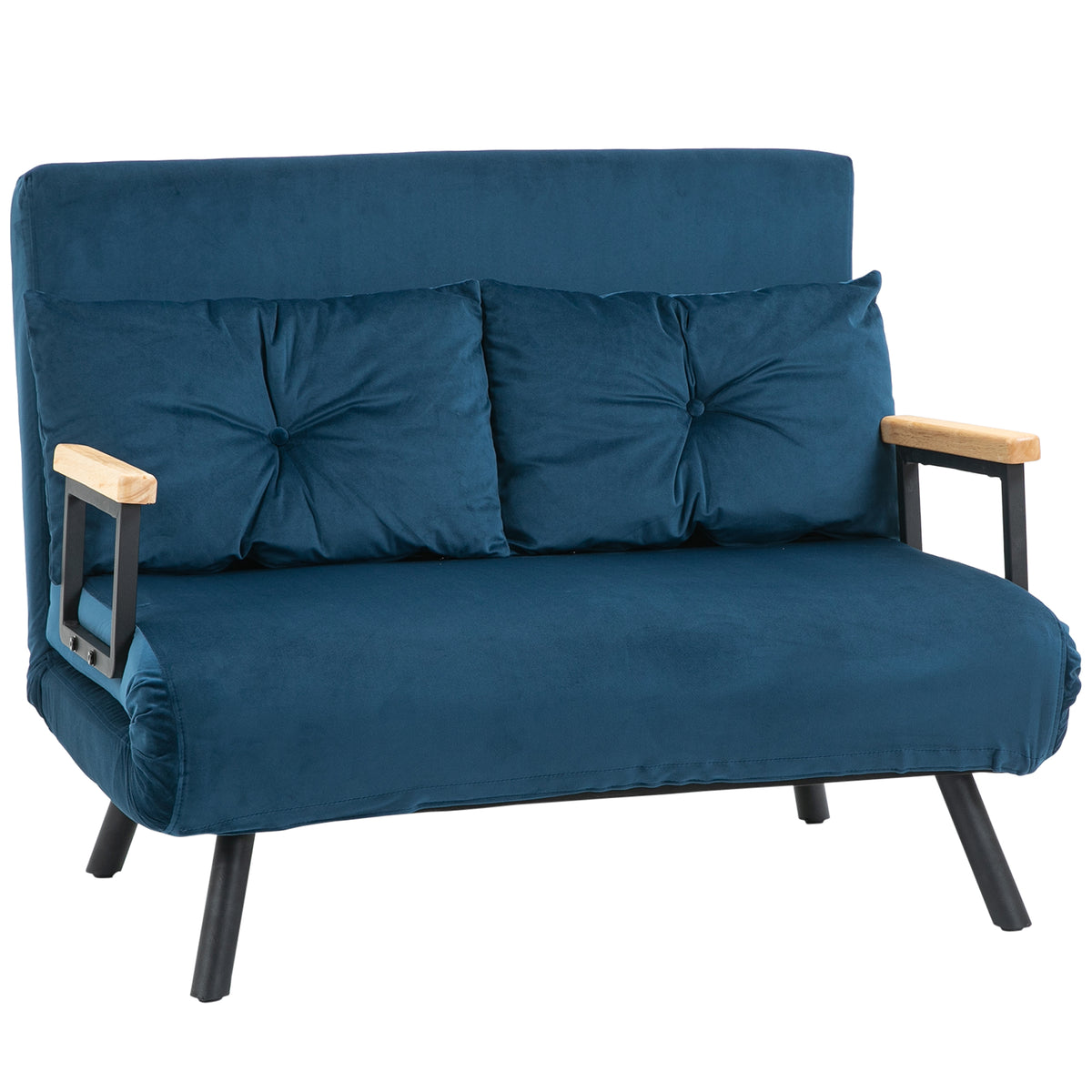 Sofa bed 2-seater velvet sofa, sleeping function, incl. 2 cushions, velvet look, natural + blue