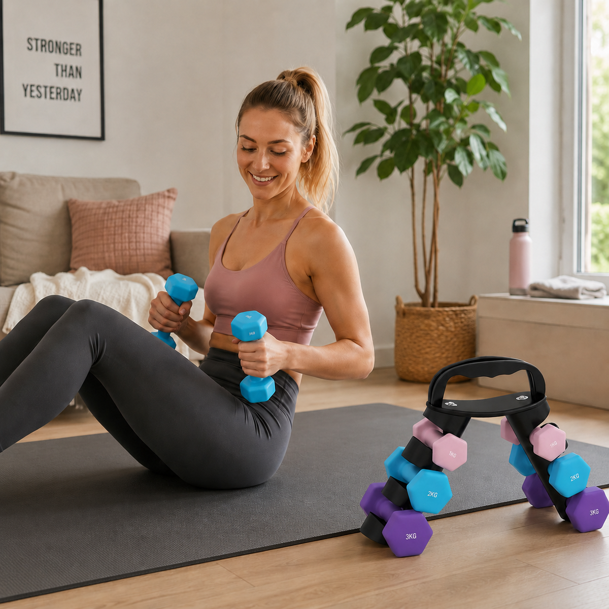 Dumbbell set with storage rack, set of 6 dumbbells for fitness training, 2 x 1kg, 2 x 2kg, 2 x 3kg (2)