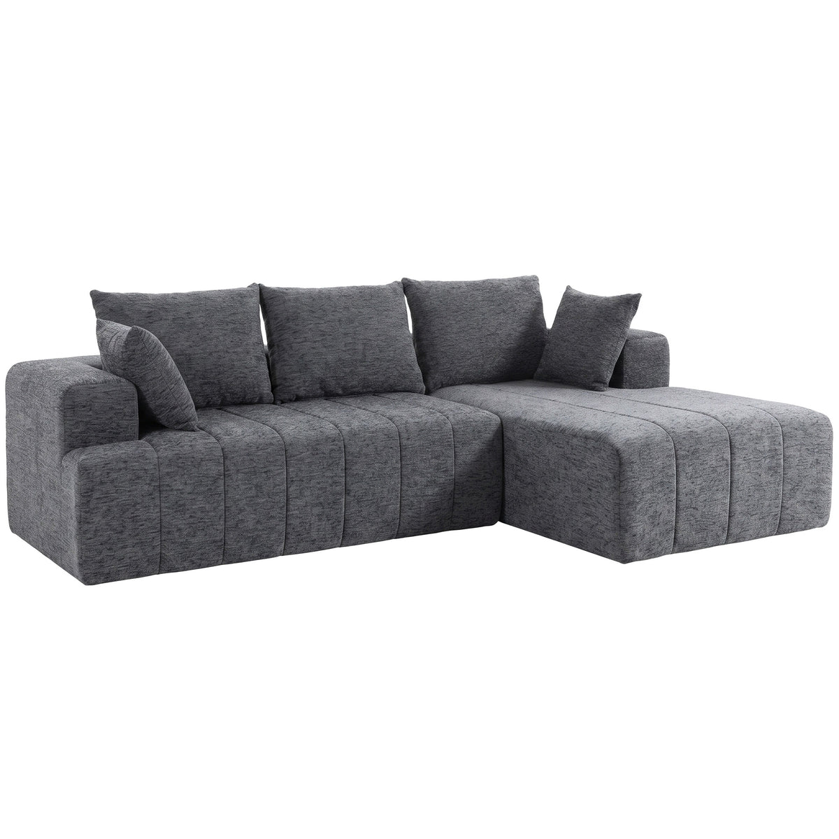 3-seater L-shaped corner sofa with ottoman, convertible chenille cloud sleeper sofa with pocket spring