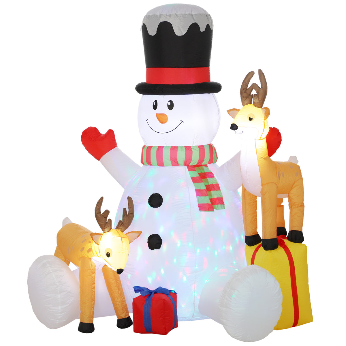 Inflatable Christmas snowman with 2 reindeer, 215 cm, for outdoor use, with LEDs and bag