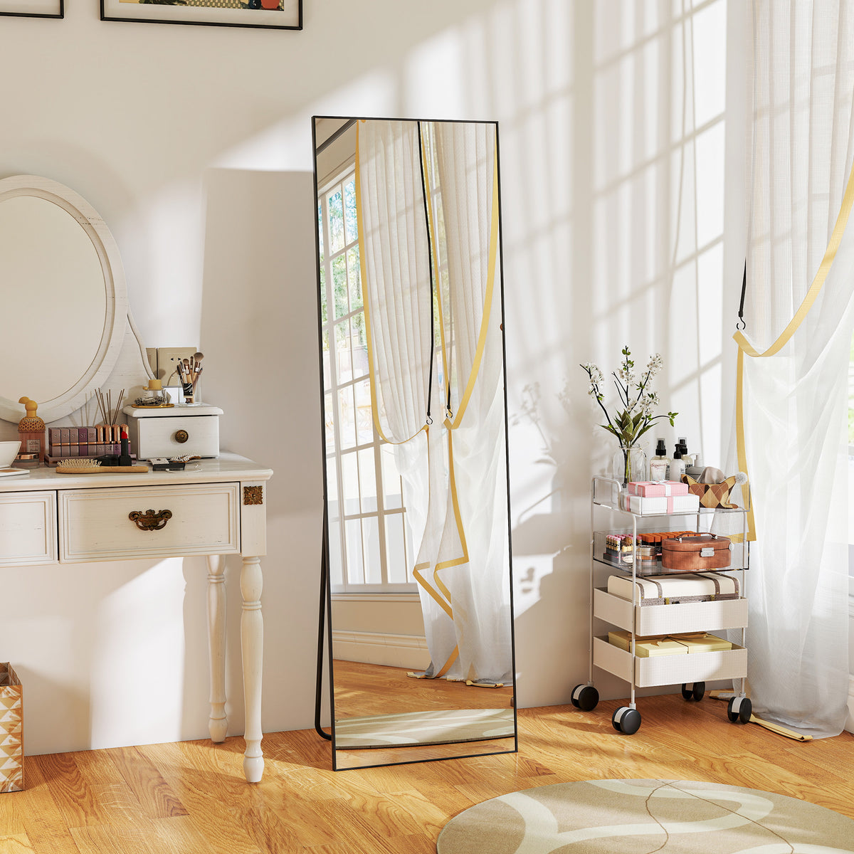 Large floor mirror, wall mirror, full-length mirror, 161.5 cm, silver (2)