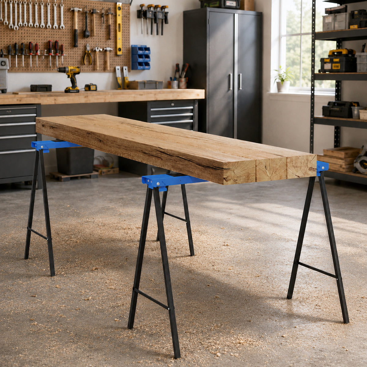 Set of 2 work trestles, craftsman stands, load capacity up to 250 kg, metal, blue (2)