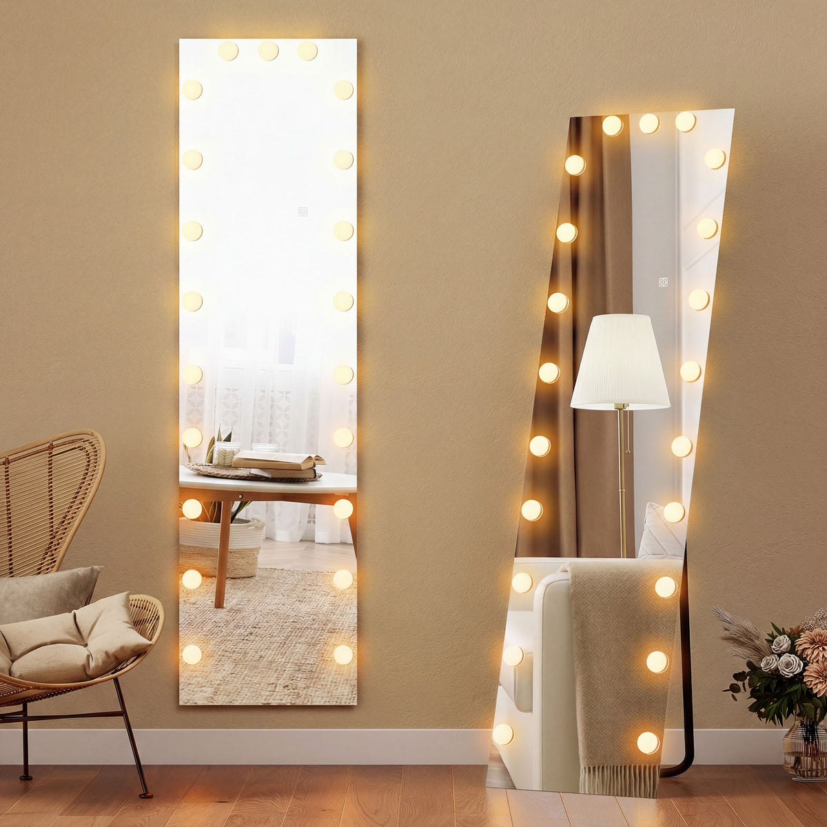 Full-length mirror 150x40 cm RGB LED standing mirror with 21 bulbs, 7 light colors, touch switch, and memory (2)