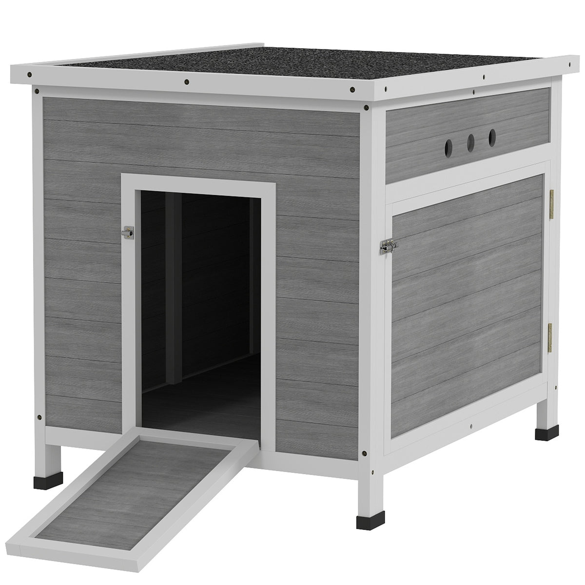 Wooden duck house, duck coop with asphalt roof, removable floor, side door, poultry coop with ventilation holes
